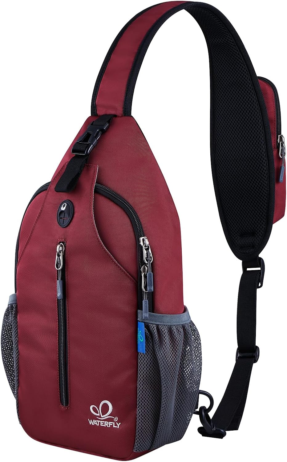 WATERFLY Crossbody Sling Backpack Sling Bag Travel Hiking Chest Bag Daypack (Dark Red)