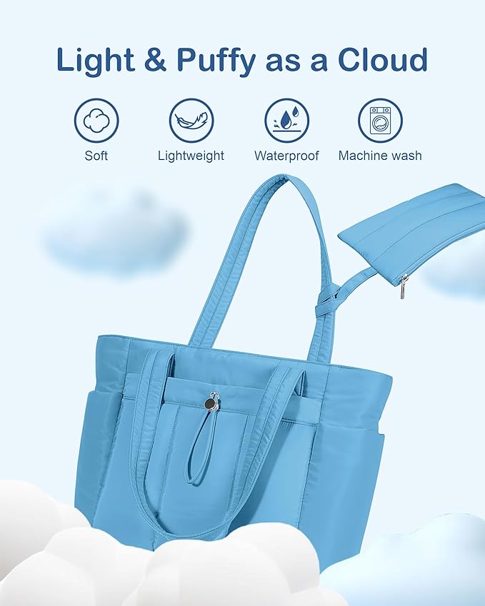 TOPDesign Puffy Tote Bag for Women with Cup Holder & Laptop Compartment & Cosmetic Bag & Trolley Sleeve for Work, Travel