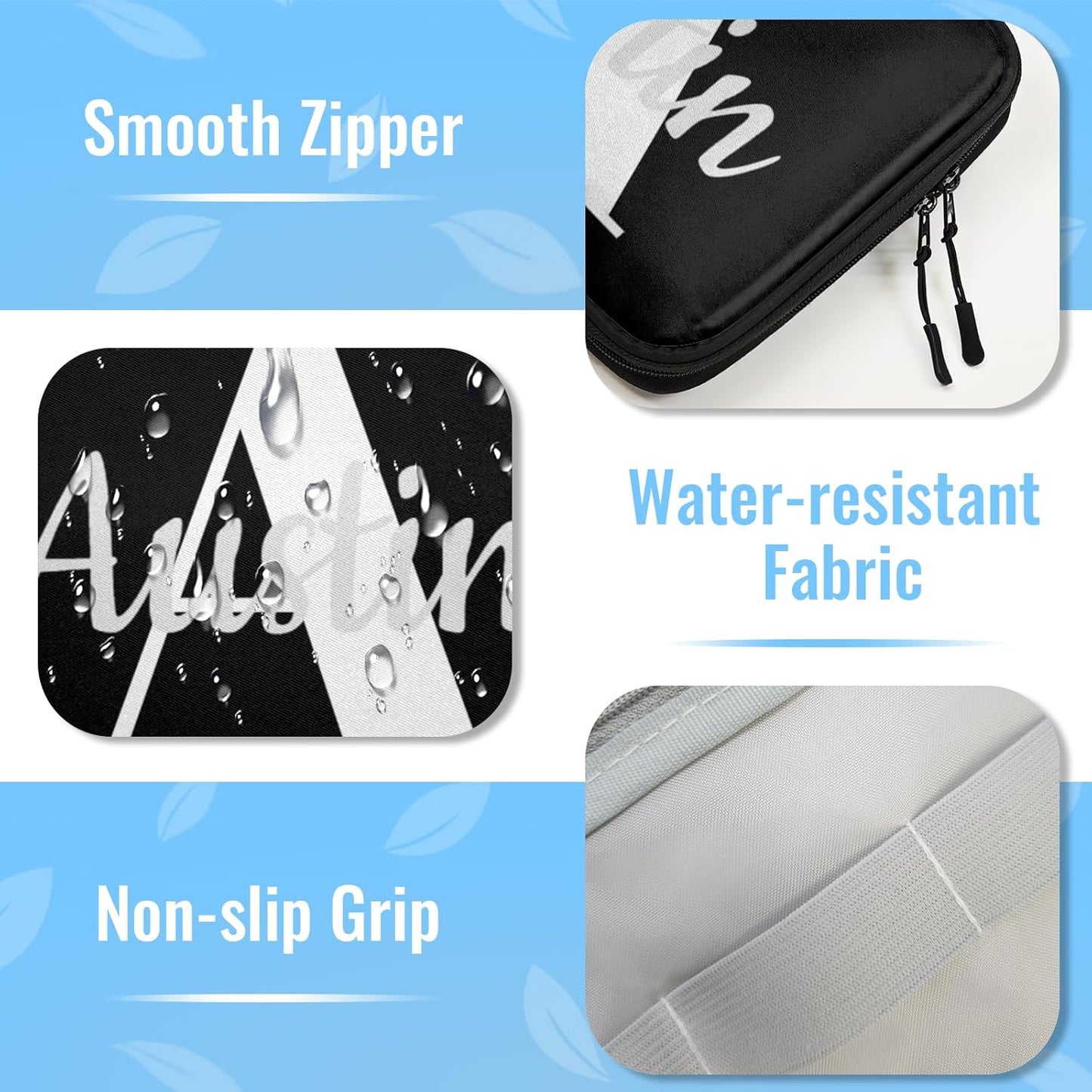 Custom Electronic Organizer Travel Case with Name Small Cable Storage Bag, Personalized Gifts Travel Essentials for Phone Cords Charger Accessories, Black