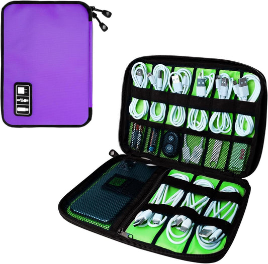 Electronics Travel Organizer,Portable Waterproof Electronic Travel Storage Bag for Small Charging Cord Storage,Charger,SD Card etc,for Travel,Business-Purple Green