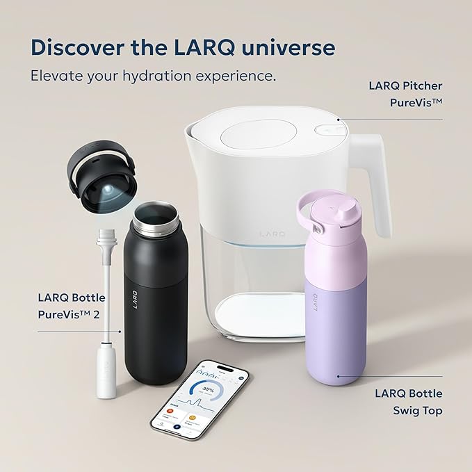 LARQ Bottle PureVis 17 oz - Self-Cleaning and Insulated Stainless Steel Water Bottle with UV Water Purifier and Award-winning Design | Reusable & Travel Friendly, Obsidian Black