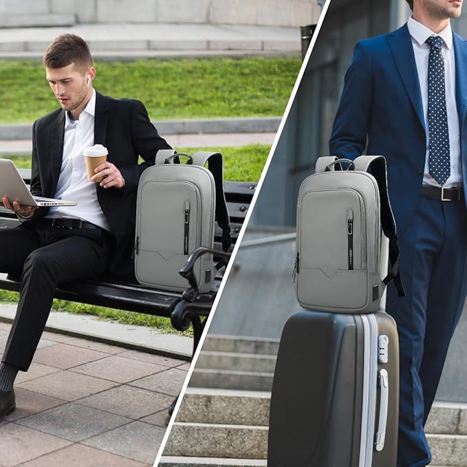 hk Backpack for Men Business Slim Backpack with USB Charger Computer Lightweight Anti-theft Travel (Grey, 17.3 Inch)