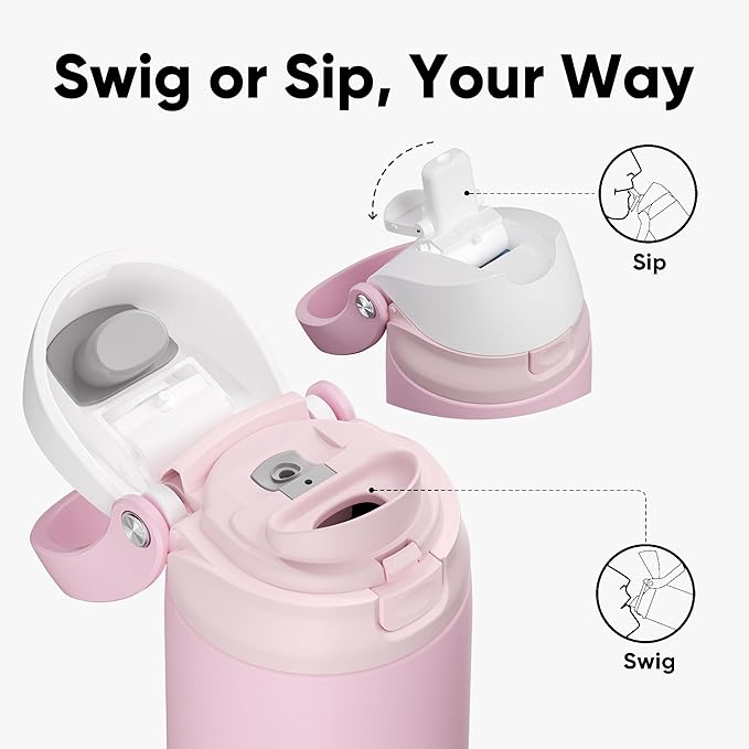 ENCOOL Leakproof Insulated Water Bottle with Straw Dual-Sip Water Bottle Bag-Safe Design for Work, Commute & Gym – Keeps Drinks Cold All Day, 32 oz, Poppy Pink