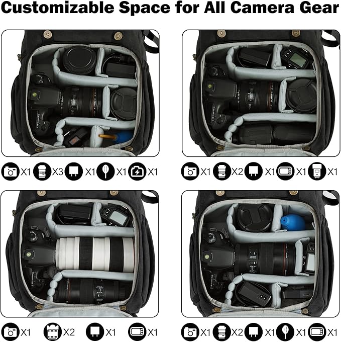 BAGSMART Camera Backpack, Large DSLR/SLR Waterproof Photography Bag Fit up to 15" Laptop with Tripod Holder, Waist Belt and Rain Cover, Black