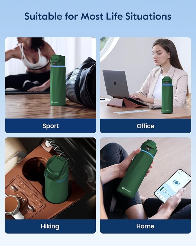 BOOST Smart Water Bottle with Reminder & Tracker, 24oz Vacuum Insulated Bottles Stainless Steel, BPA-Free, Wide Mouth, Ideal Gift for Men, Women, Christmas, New Year, Gym, Office, School