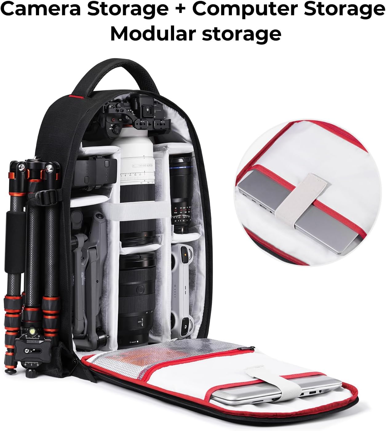 K&F CONCEPT Camera Backpack for Photographers Large Waterproof Photography Camera Bag with Laptop/Tripod Compartment for Men Women Black Red