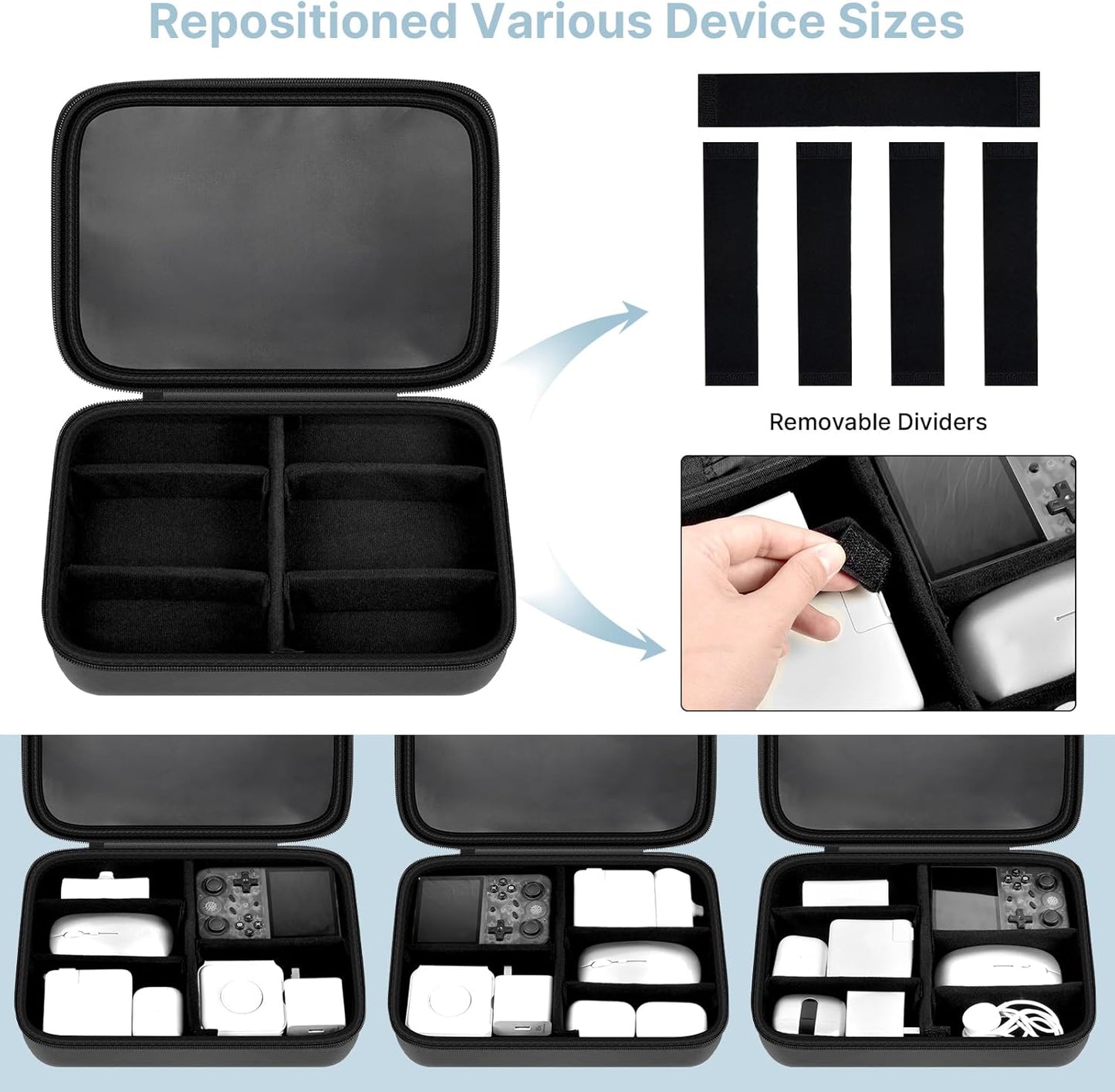 Electronics Organizer Travel Case for MacBook Power Adapter Charger Cables, Double Layer for Mouse, Power Banks, IPad, Airpods, for Apple Pencil, USB Flash Disk SD Card and Other Accessories - Black