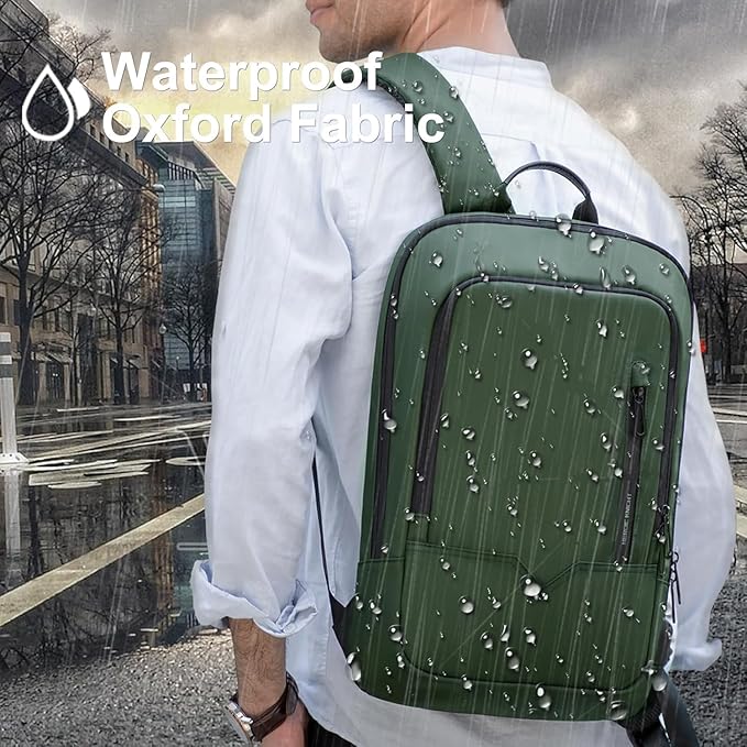 hk Backpack for Men Business Slim Backpack with USB Charger Computer Lightweight Anti-theft Travel (Green, 17.3 Inch)