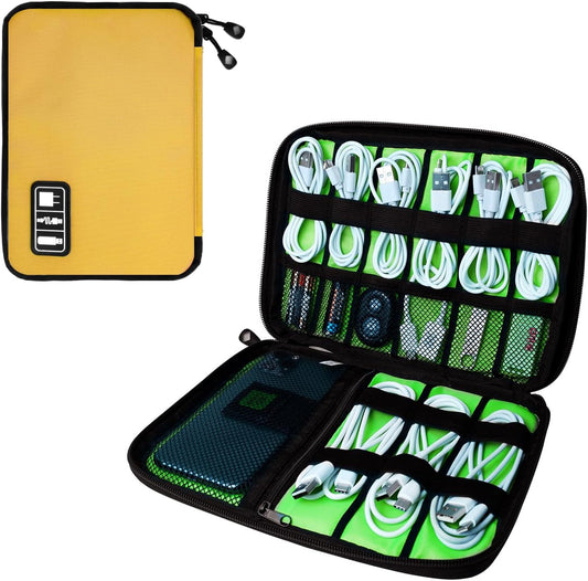 Electronics Travel Organizer,Portable Waterproof Electronic Travel Storage Bag for Small Charging Cord Storage,Charger,SD Card etc,for Travel,Business-Yellow Green