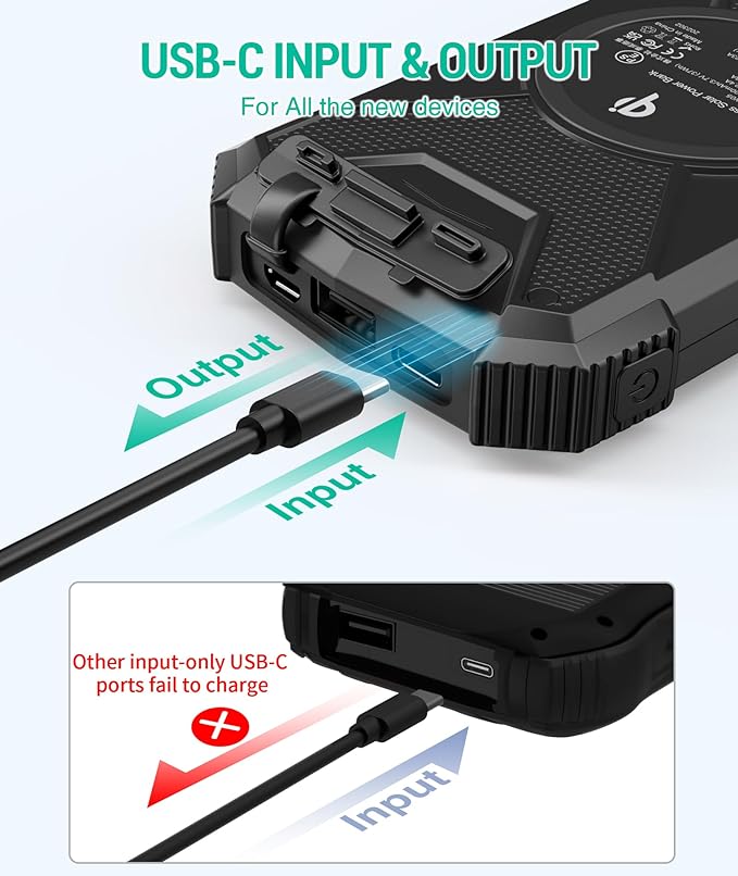 BLAVOR Solar Power Bank 10,000mAh, Portable Wireless Charger, 20W Fast Charging External Battery Pack with USB C for Cell Phones, Solar Panel Charging with Dual Flashlight for Camping