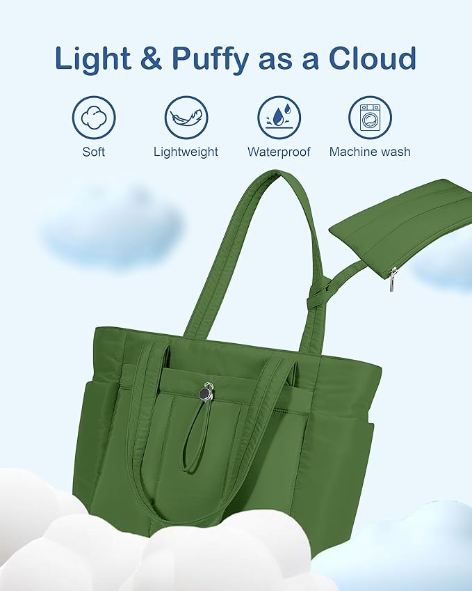 TOPDesign Puffy Tote Bag for Women with Cup Holder & Laptop Compartment & Cosmetic Bag & Trolley Sleeve for Work, Travel