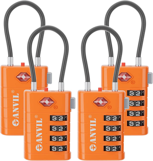ANVIL 4 Digit Luggage Locks, TSA Locks for Luggage, Advanced TSA008 core, Alert Indicator for Your Travel Lock, Suitcase Lock. (4, Orange)
