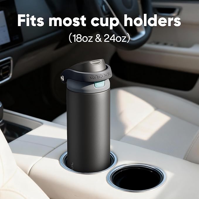 ENCOOL Leakproof Insulated Water Bottle with Straw Dual-Sip Water Bottle Bag-Safe Design for Work, Commute & Gym – Keeps Drinks Cold All Day, 24 oz, Teal Blue