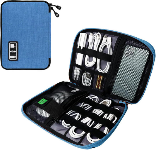 Electronics Travel Organizer,Portable Waterproof Electronic Travel Storage Bag for Small Charging Cord Storage,Charger,SD Card etc,for Travel,Business-Blue Black