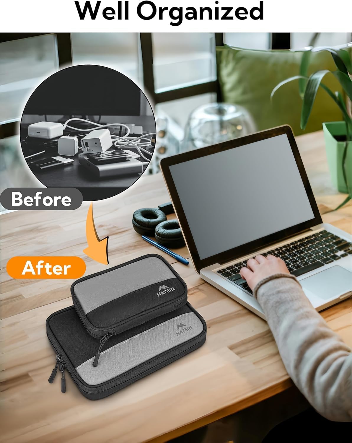 MATEIN Cord Organizer Travel Case 2 Pack, Water Resistant Tech Organizer Pouch for Small Electronic Accessories, Portable Electronics Case Carrying Bag for Cable, Changer, Earphone & Power Bank