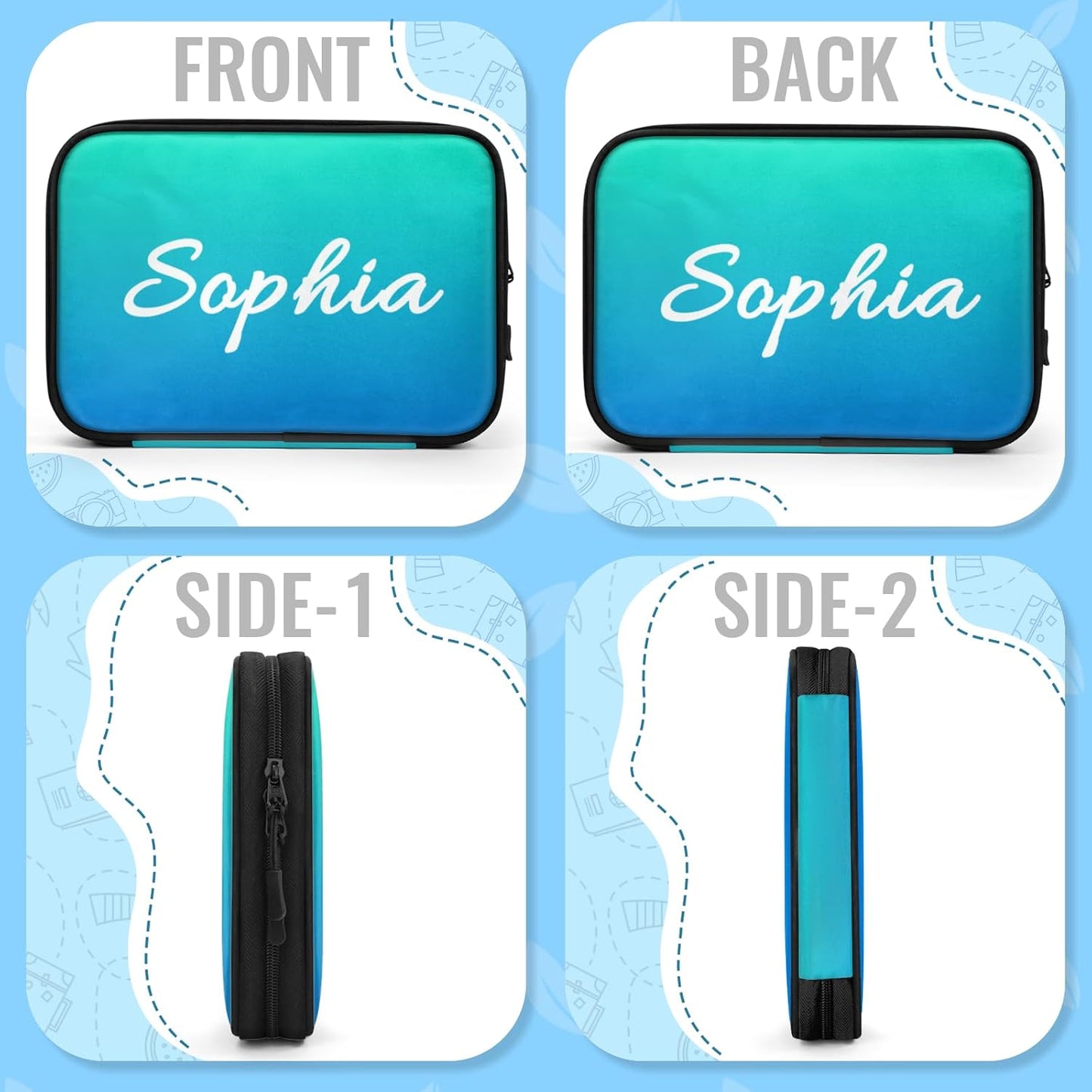 Personalized Electronics Organizer Travel Case Custom Name Cord Storage Bag Tech Accessories Pouch for Cable Charger Phone, Blue