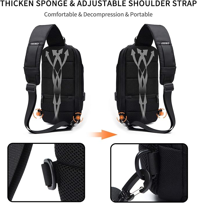 FANDARE Anti-theft Sling Bag New Men Crossbody Bag fit 10.5 inch tablet Women Chest Pack with USB Charging Port Shoulder Bag for Cycling Camping Riding Hiking Daypacks Waterproof Polyester Red A