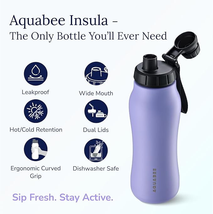 Insula Stainless Steel Water Bottle with Spout & Straw lid, BPA Free & Leakproof, Double Walled Vacuum Insulated water bottle for Sports, Bike, Travel & Hiking (Midnight Black, 24 Oz)