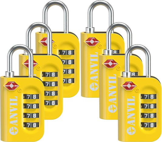 ANVIL TSA Approved Luggage Lock - 4 Digit Combination, 10,000 Combinations, Easy-Read Password Window, Travel Lock for Suitcases, Backpacks, Gym & Student Lockers, Baggage