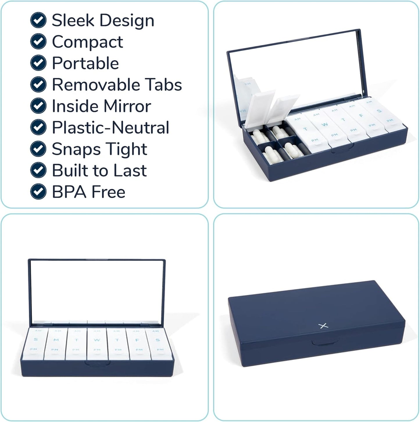 PORT X POLISH Designer Weekly Pill Box Organizer (Single 1X Daily, Lilac) | Compact, Stylish 7-Day Vitamin Supplement Case | Cute Portable Mini Travel Medicine Carrier | BPA-Free Pillbox Caddy