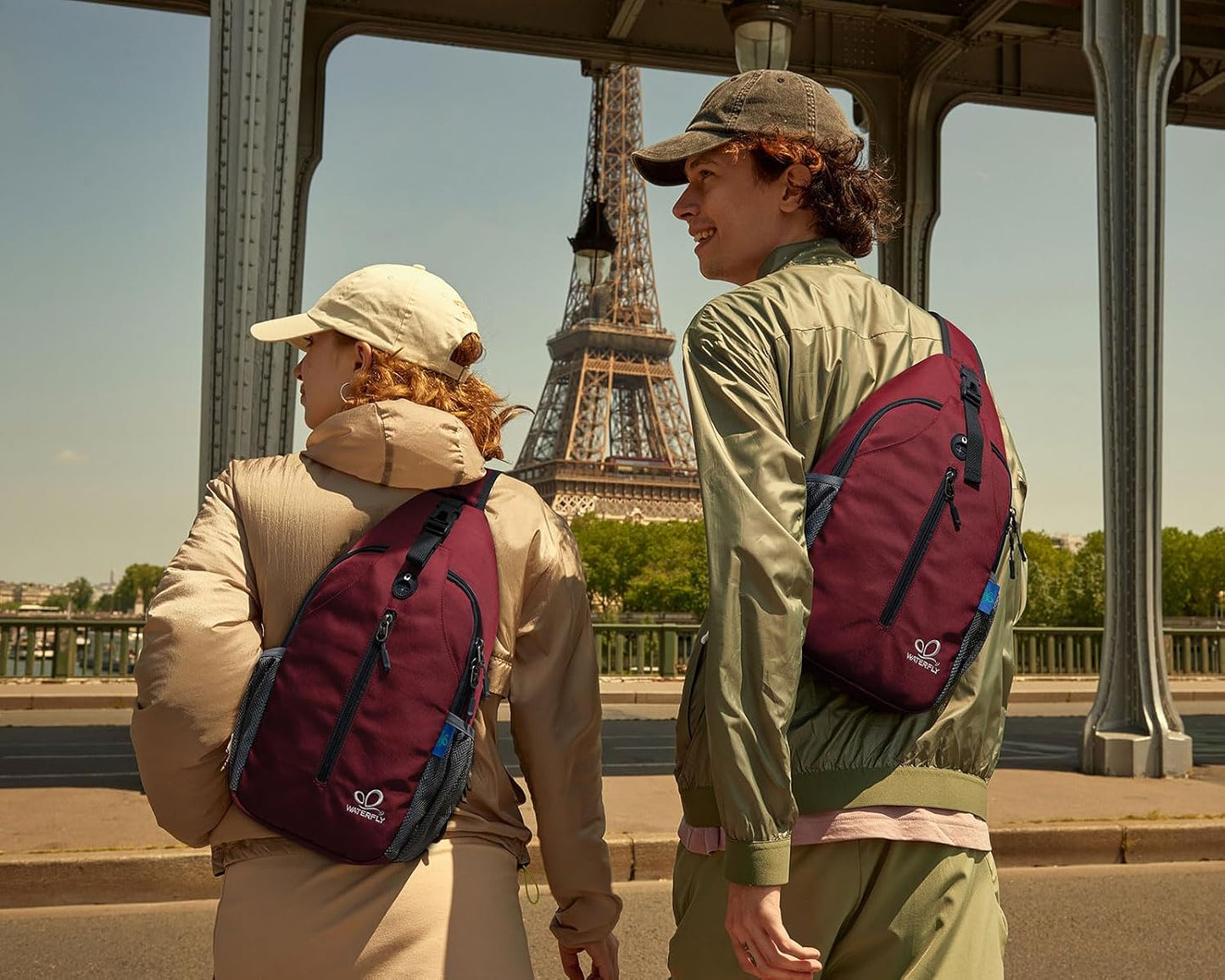 WATERFLY Crossbody Sling Backpack Sling Bag Travel Hiking Chest Bag Daypack (Dark Red)