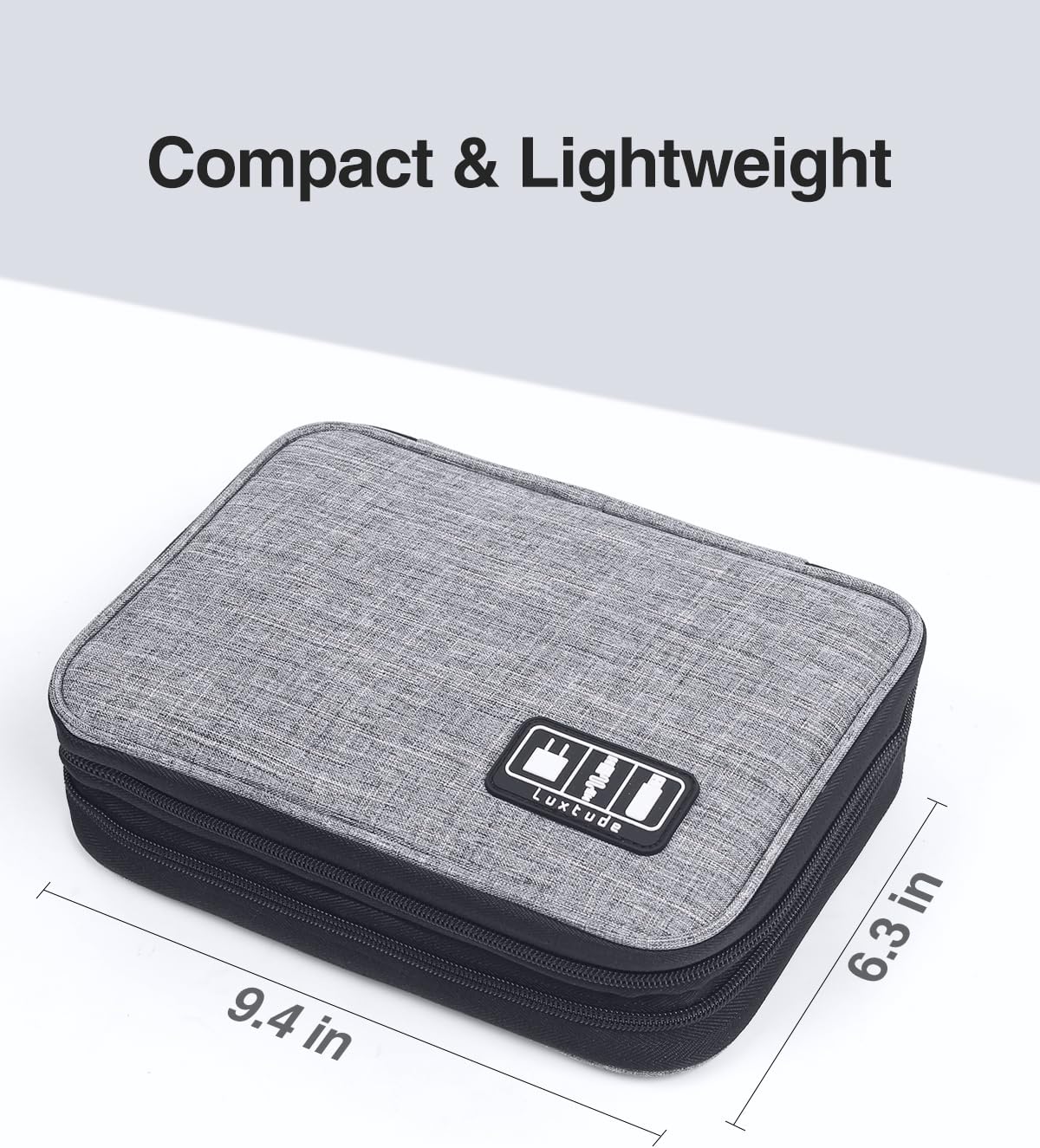 Luxtude Electronics Organizer, Portable Cable Organizer Bag for iPad 7.9'', Double Layer Travel Tech Bag&Cord Storage, Compact Cord Case&Charger Pouch,Electronics Carring Case for Phone/USB