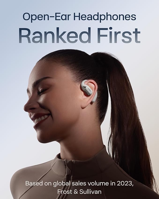 SHOKZ New OpenFit 2+ Open-Ear Headphones, Dolby Audio Enabled, Comfortable Earbuds with Soft Ear Hooks, 48H Playtime, IP55 Water-Resistant, USB-C Fast Charging, Wireless Charging, Carrying Bag, Grey