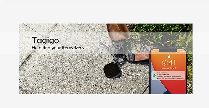 [2025 New, Designed in California], Tagigo Tracker, Certifited by Apple Find My & Google’s Find Hub, Replaceable Battery, Ideal for Keys, Bags, Luggage, etc (iOS + Android - Black)