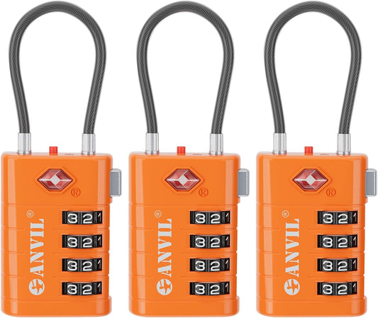 ANVIL 4 Digit Luggage Locks, TSA Locks for Luggage, Advanced TSA008 core, Alert Indicator for Your Travel Lock, Suitcase Lock. (3, Orange)