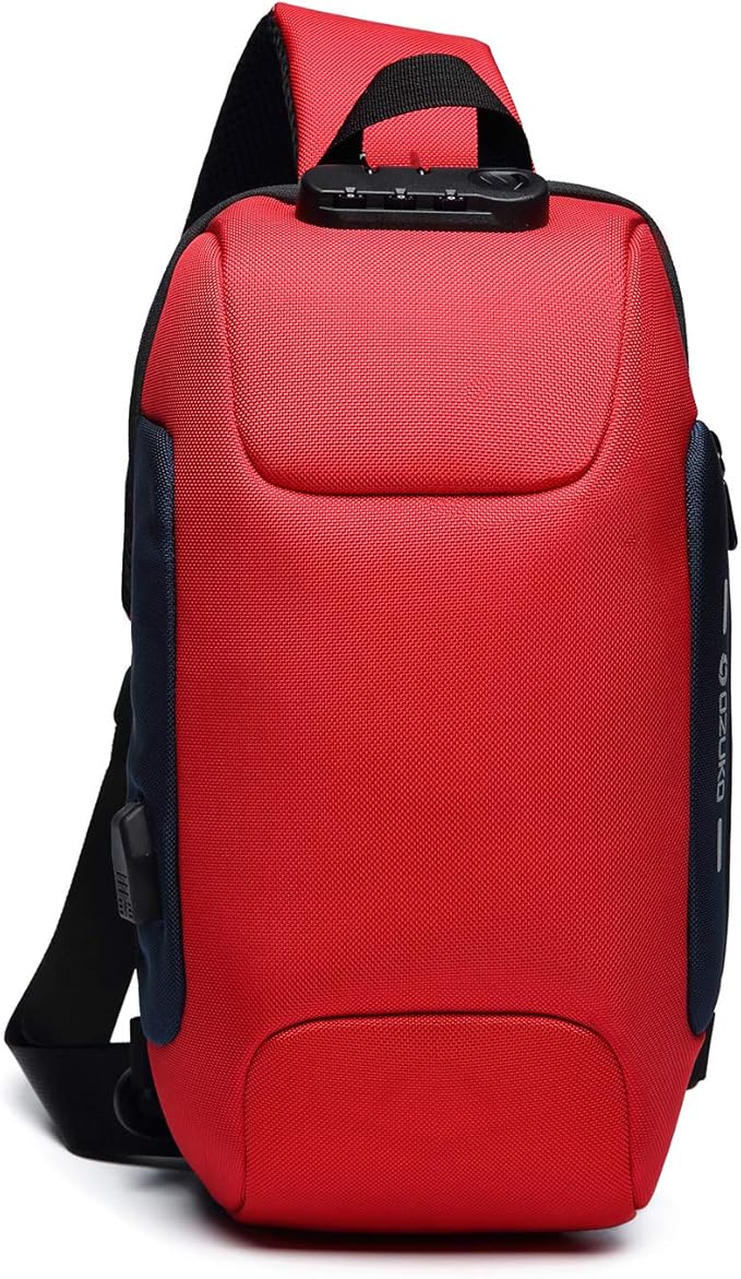 FANDARE Anti-theft Sling Bag New Men Crossbody Bag fit 10.5 inch tablet Women Chest Pack with USB Charging Port Shoulder Bag for Cycling Camping Riding Hiking Daypacks Waterproof Polyester Red A