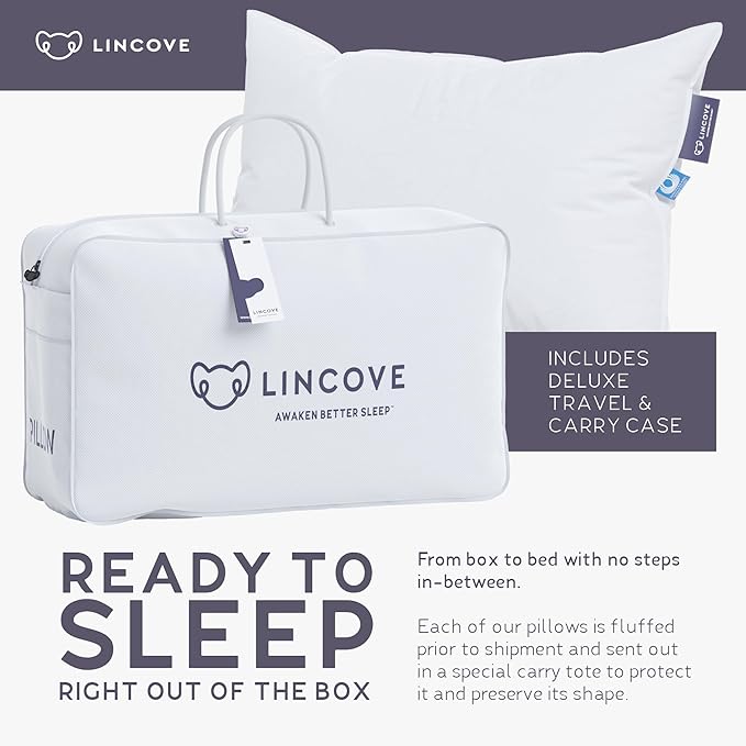 Lincove Cloud Natural Canadian Down Pillow, White Luxury Sleeping Pillow - 625 Fill Power, 100% Cotton Shell, 500 Thread Count, Made in Canada, King - Soft, 2 Pack