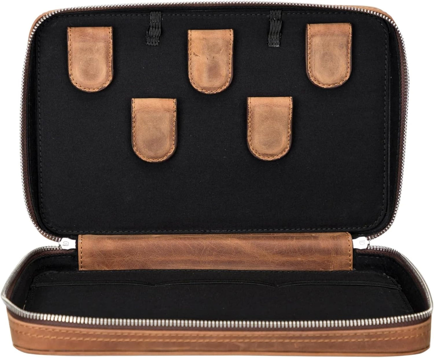 Medicine Handmade Leather Cable Organizer Bag – Full-Grain Leather Travel Tech Case for Cords, Chargers & Accessories – Zippered Storage for Men & Women (Antic Brown)