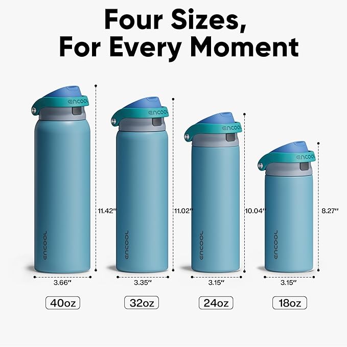 ENCOOL Leakproof Insulated Water Bottle with Straw Dual-Sip Water Bottle Bag-Safe Design for Work, Commute & Gym – Keeps Drinks Cold All Day, 24 oz, Teal Blue