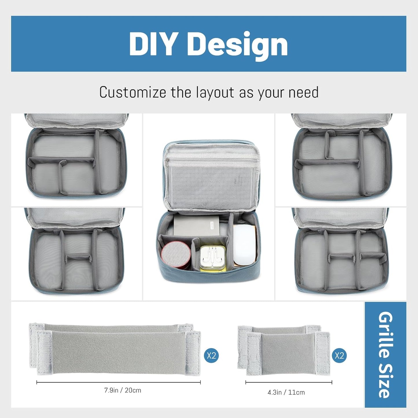 Lanola Electronic Accessories Case,Electronics Travel Organizer, Portable Double Layer Cable Storage Bag for Cord, Charger, Flash Drive, Phone, SD Card,Flash Drive,Adapter - Light Blue