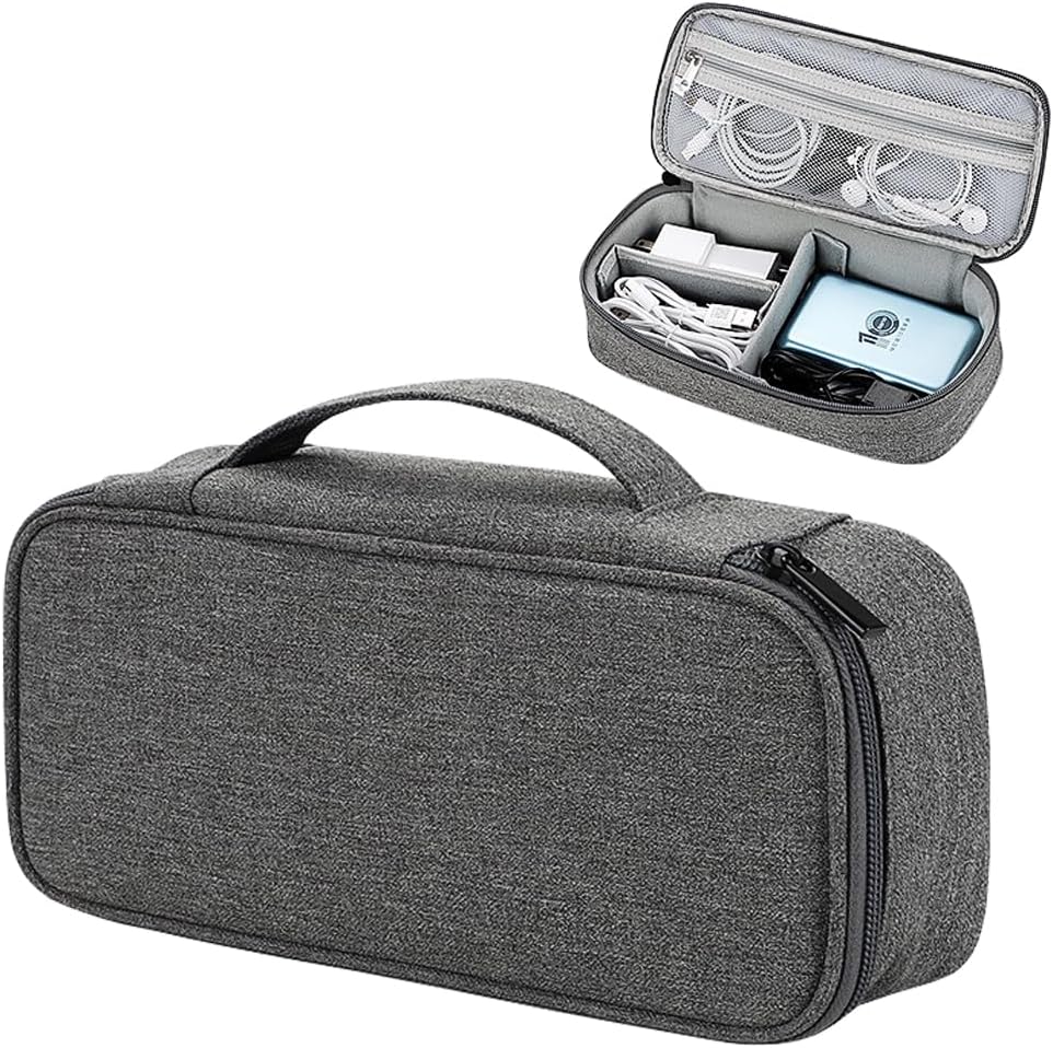 Teskyer Electronics Organizer Travel Case, Waterproof Portable Tech Accessories Pouch with Organized Compartments for Cables, Phone, Chargers, Earphone, Dark Grey