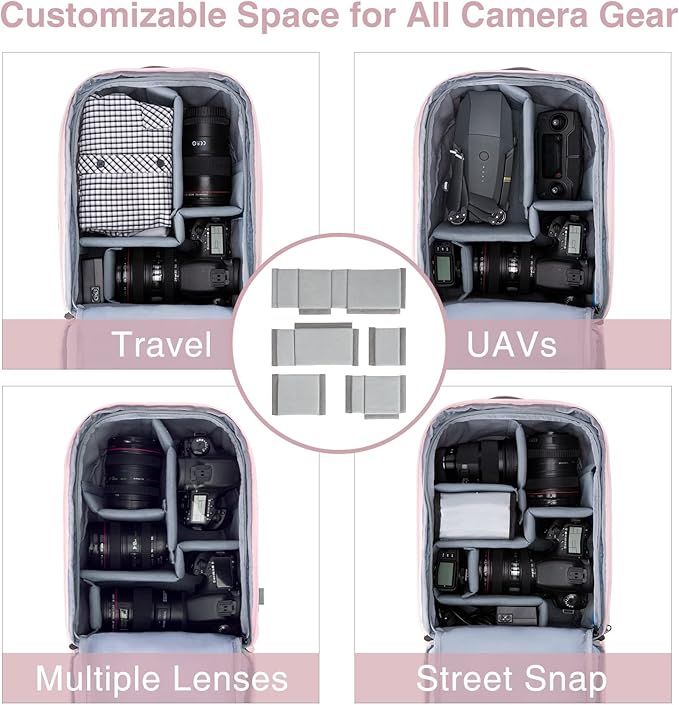 BAGSMART Camera Bag, Camera Backpack, DSLR SLR Camera Case Fits 13.3 Inch Laptop, Waterproof Photography Backpacks with Rain Cover Tripod Holder for Women Men, Pink