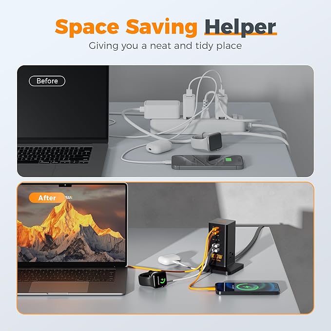 Charging Station PD 100W, TESSAN 9-in-1 USB C Power Strip for iPhone 17/16/15, MacBook, Tablet, Desktop Phone Fast Charger with 3 AC, 3 USB-A Ports, Home Drom Office Accessories