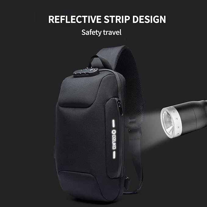FANDARE New Men Sling Bag Anti-theft Crossbody Bag Chest Pack with Password Lock,USB, Reflective Stripe Shoulder Bag for Cycling Camping Riding Hiking Waterproof Polyester Camo