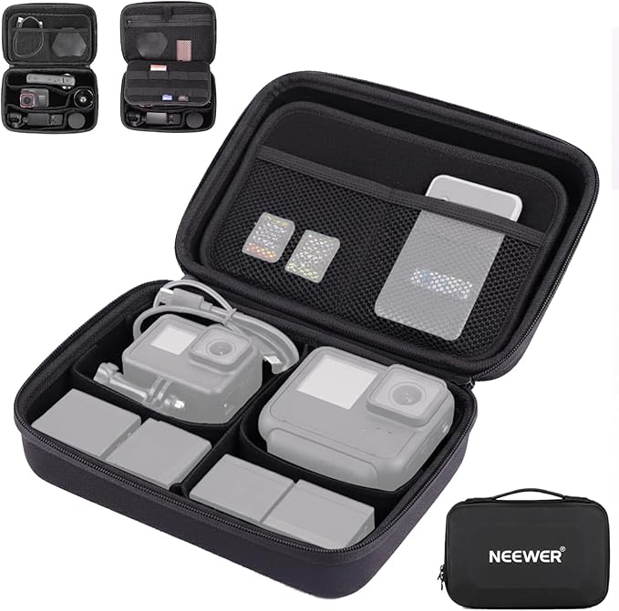 NEEWER Carrying Case for Action Camera & Accessories, Splashproof Protective Storage Bag with DIY Dividers & Mesh Pockets Compatible with GoPro DJI Osmo 360 Action 5 Pro Pocket 3 Lens, PB27