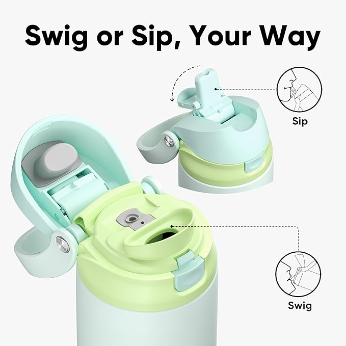 ENCOOL Leakproof Insulated Water Bottle with Straw Dual-Sip Water Bottle Bag-Safe Design for Work, Commute & Gym – Keeps Drinks Cold All Day, 18 oz, Lime White