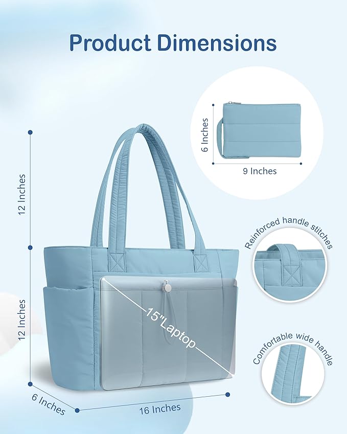 TOPDesign Puffy Tote Bag for Women with Cup Holder & Laptop Compartment & Cosmetic Bag & Trolley Sleeve for Work, Travel