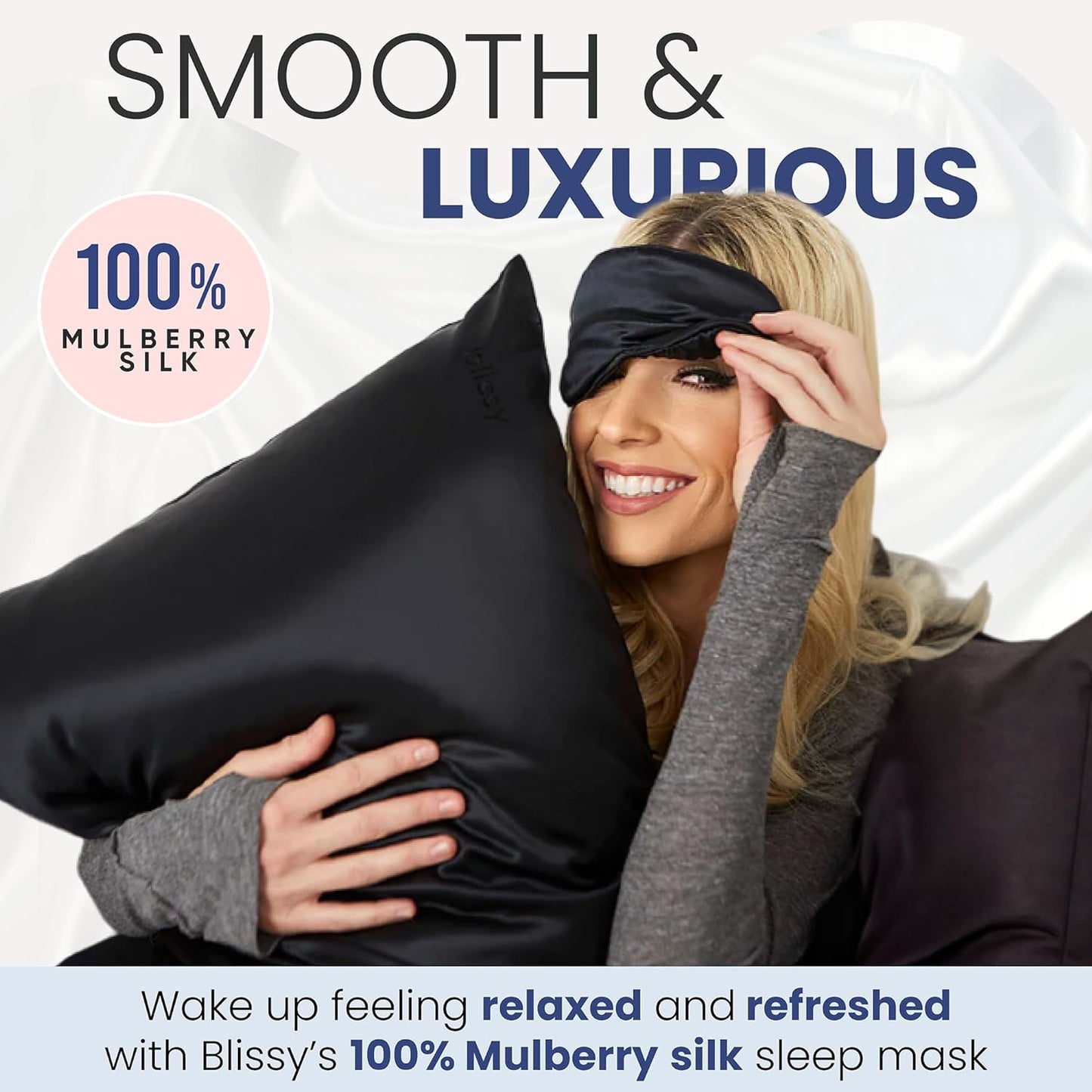 Blissy Silk Sleep Mask - Silk Eye Sleeping Mask for Women & Men for Total Blackout - Silk Eye Mask - 100% Pure Mulberry Silk, 22 Momme 6a Fibers - Blindfold Silk Sleep Mask Side Sleeper Eye Cover