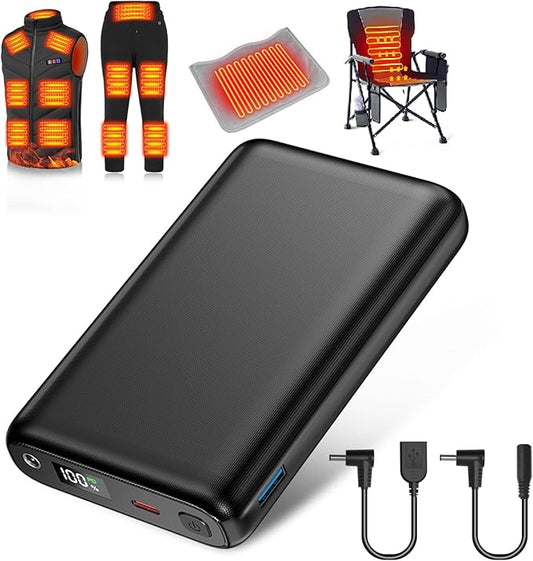 30000mAh Heated Vest Battery Pack 7.4V Heating Vest Battery Bank Power Bank with LED Display DC/USB//Type-C 5V/9V/12V Portable Chargers for Heated Jacket Coat Vest and Warming Clothing for Men