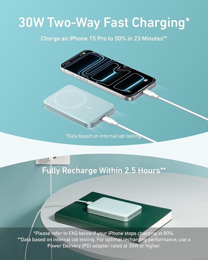 Anker MagGo Power Bank, Ultra-Slim 10,000mAh Magnetic Battery Pack, Qi2 Certified 15W Ultra-Fast MagSafe Compatible Portable Charger, Ergonomic Design, for iPhone17/16/15/14 Series Only（Not for Pixel）