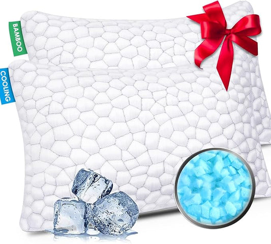 SUPA MODERN Cooling Bed Pillows for Sleeping 2 Pack Shredded Memory Foam Pillows Adjustable Pillow for Side Back Stomach Sleepers Luxury Gel Pillows Queen Size Set of 2 with Washable Removable Cover