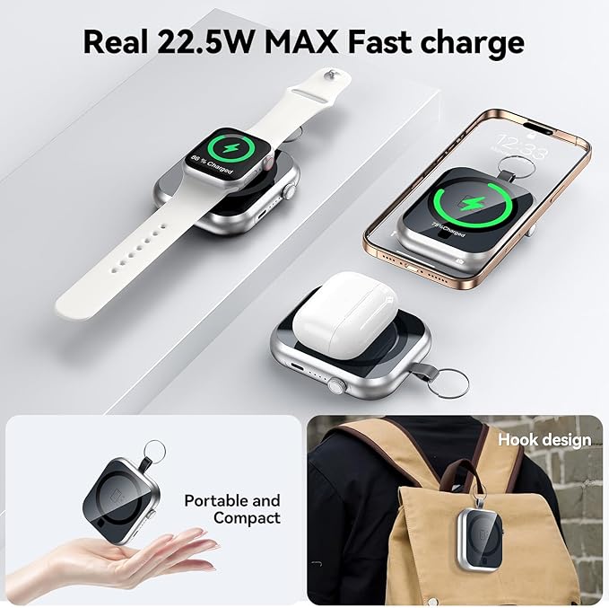 Magnetic Portable Charger, 10000mAh Power Bank for Apple Watch Charger,3-in-1 Magnetic Wireless Battery Pack,22.5W Fast Charging for iPhone 17Pro Max /16/15/14/13/12 Mini & AirPods
