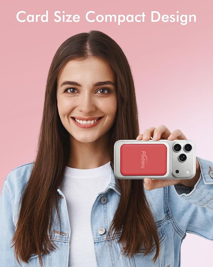 podoru for Magsafe Battery Pack, 5000mAh Magnetic Power Bank with Type-C Cable 20W PD Fast Charging Lighting Input Wireless Portable Charger for iPhone 17/16/15/14/13/12/ All Series-Red