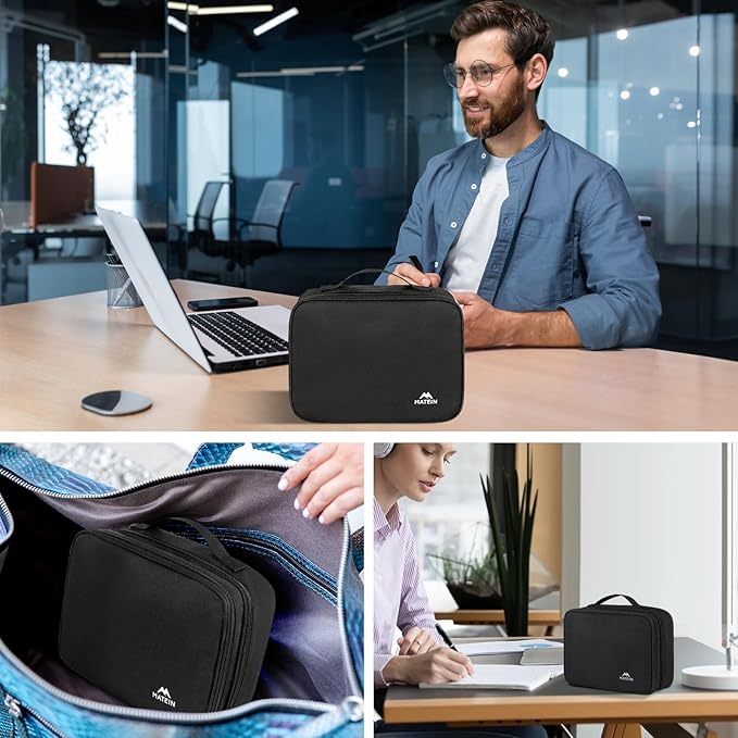 MATEIN Electronic Organizer Travel Case, Small Double Layers Cable Organizer for Travel Accessories, Water Resistant Portable Tech Case for Phone, Cords, Charger, Earphone, Tech Gifts, Black