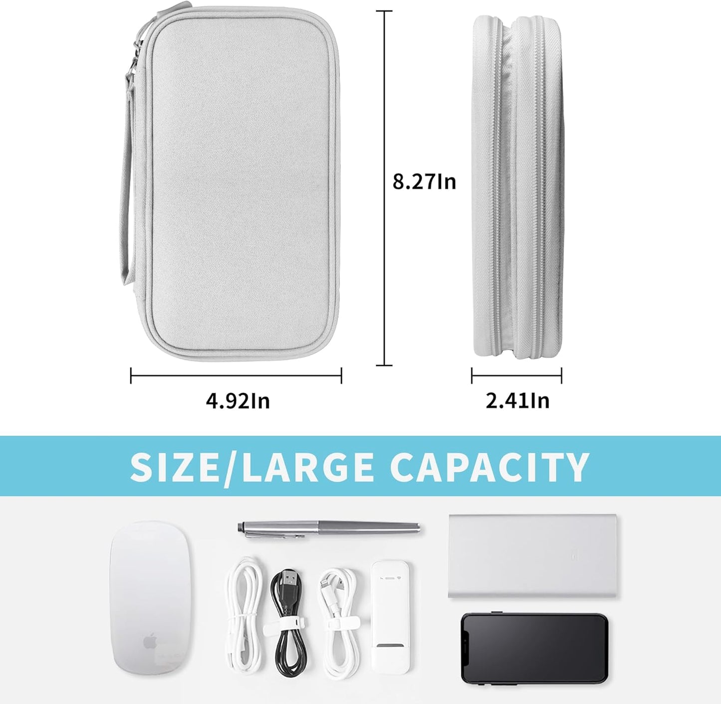 Electronics Travel Organizer,Portable Waterproof Electronic Travel Storage Bag for Small Charging Cord Storage,Charger,Small Electronics,SD Card etc,for Travel,Business - Grey