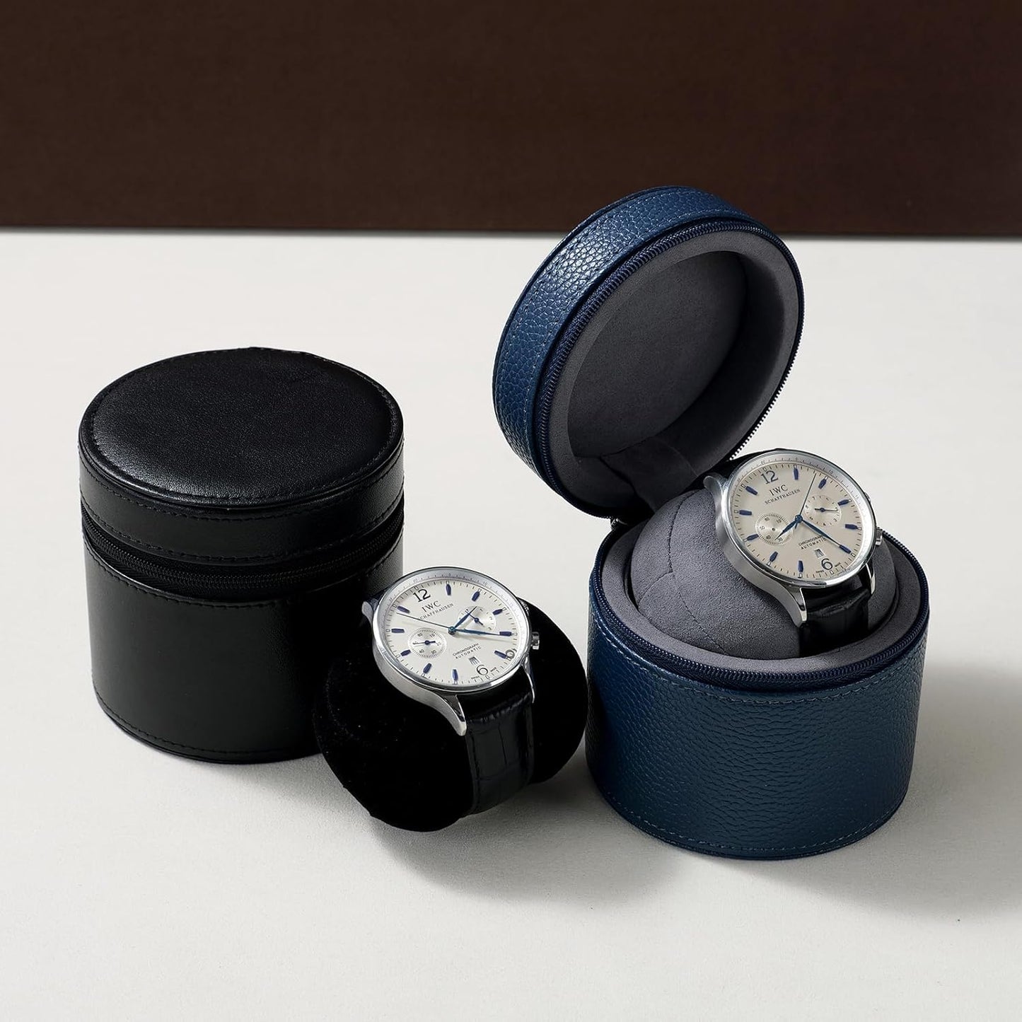 Oirlv Luxury Leather Watch Travel Case Single Watch Case with Removable Pillow(Blue)